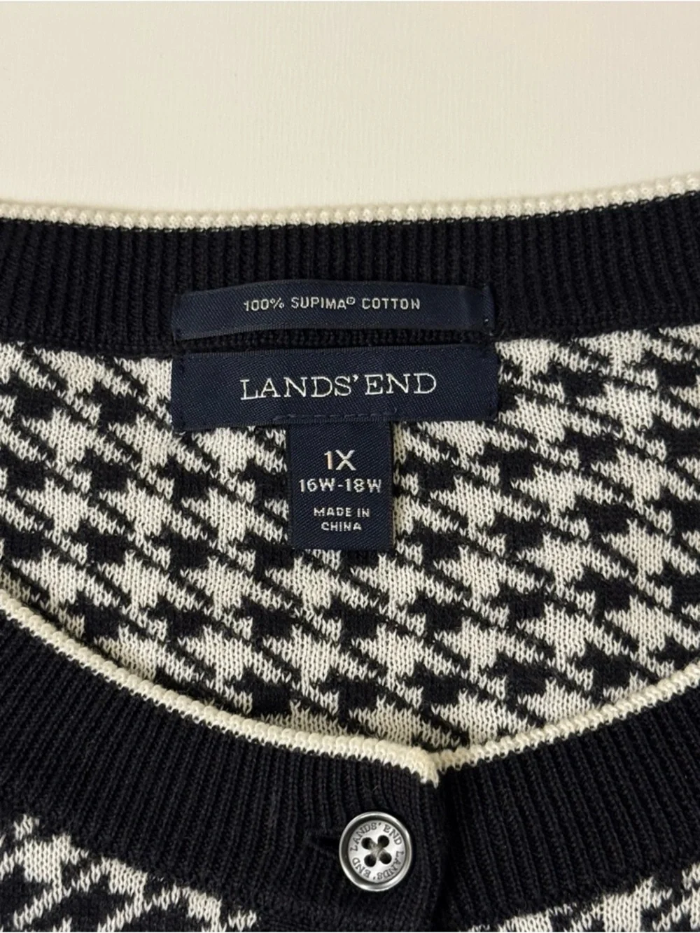 Lands' End Womens Black and White Houndstooth Cardigan Size 1X - Picture 3 of 6